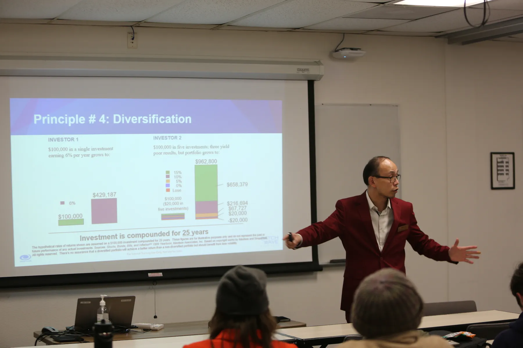 Sam Liu engaging the audience on financial diversification